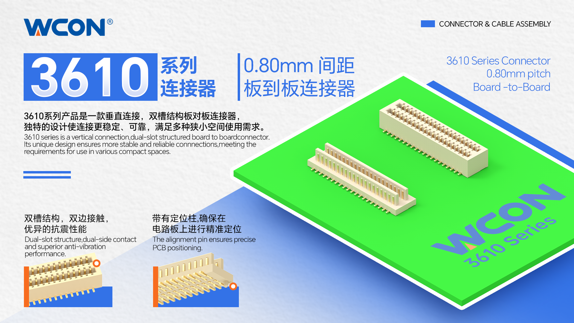 3610系列板對(duì)板連接器：0.80mm間距，支持雙向?qū)ε涞母呙芏冉鉀Q方案